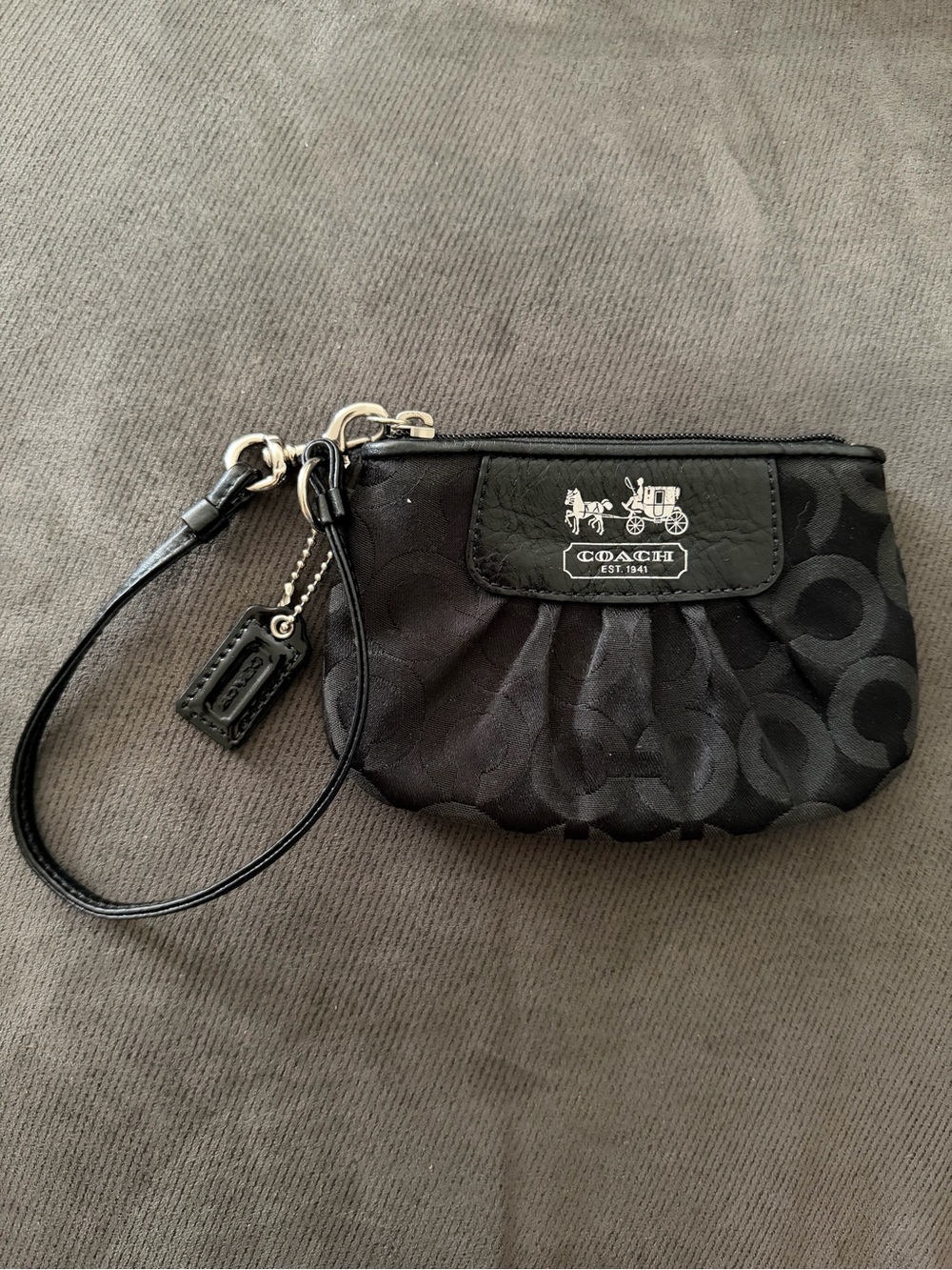 COACH Black Signature C Logo Pleated  Wristlet Mini Clutch Bag